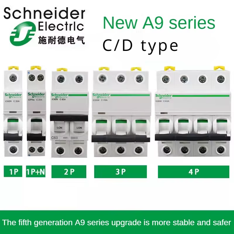 Disjoncteur miniature Schneider MCB 1/2/3/4P IC65N Type C/D pour usage domestique 2/3/4/6/10/16/20/3