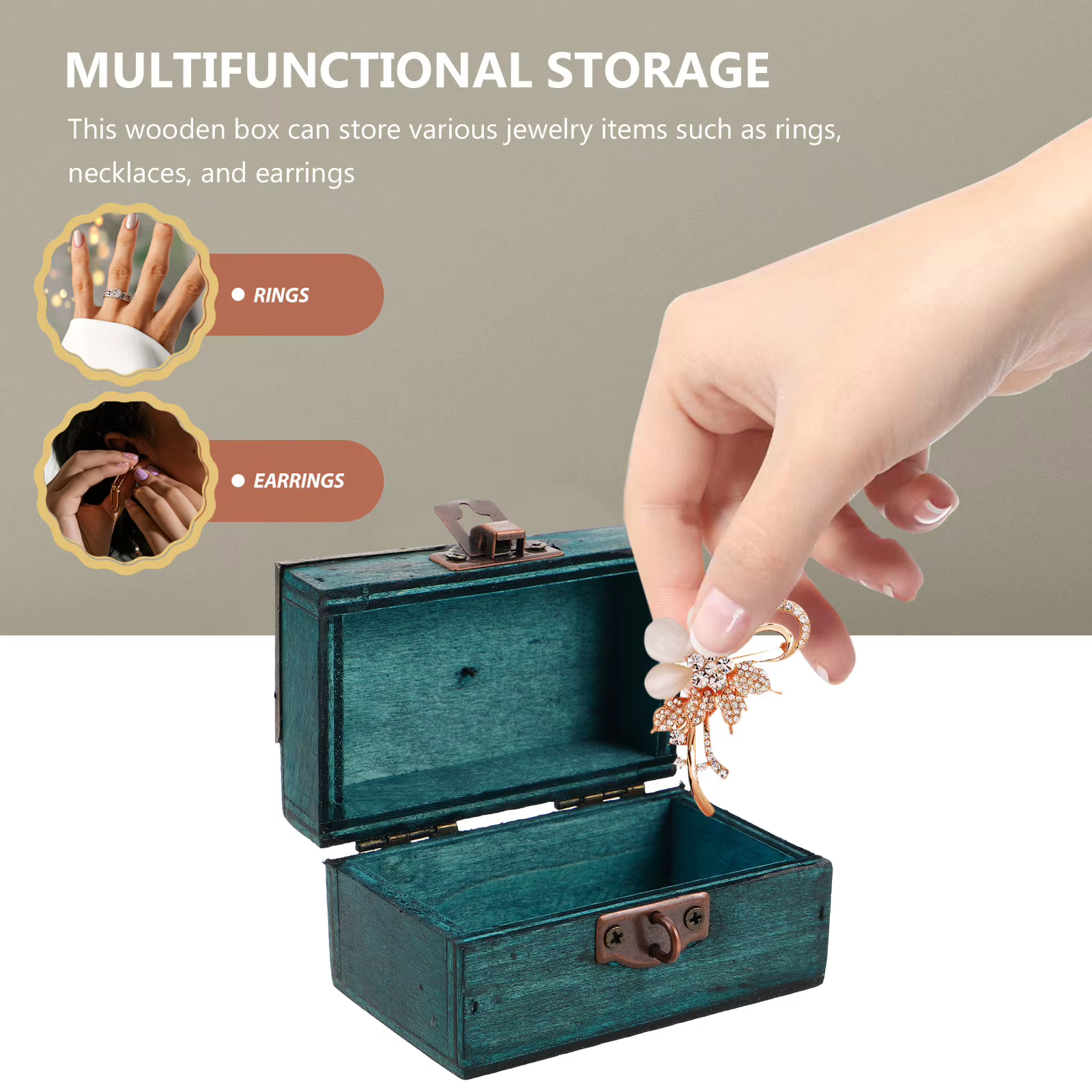 Coffre de rangement en bois vintage avec serrure, boîte à bijoux rétro, coffre au trésor pour la déc