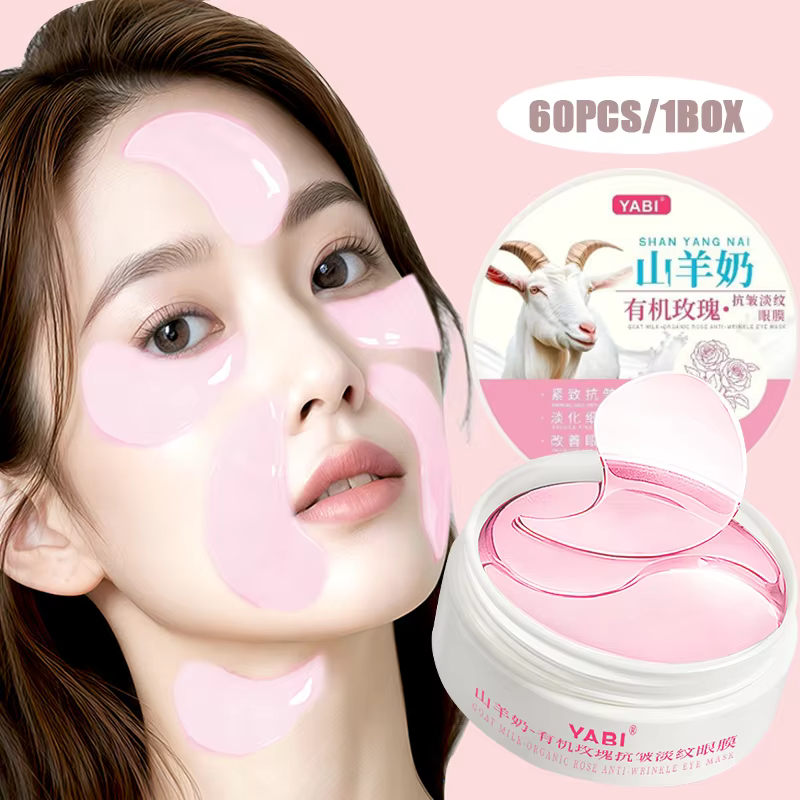 60pcs/1boîte Masque pour les yeux anti-rides au lait de chèvre et à la rose - Hydrate rapidement, ré