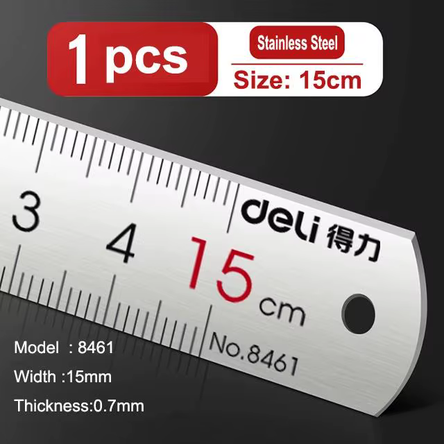 Deli – règle droite en acier inoxydable, 15/20/30cm, pour la maison et l'école, mesure de précision,