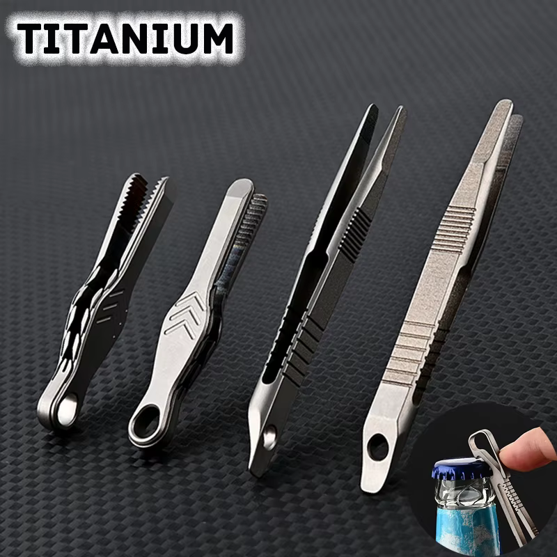Pince à épiler multifonction TC4 en acier titane, avec tire-bouchon, Clips d'usinage CNC, Gadget EDC