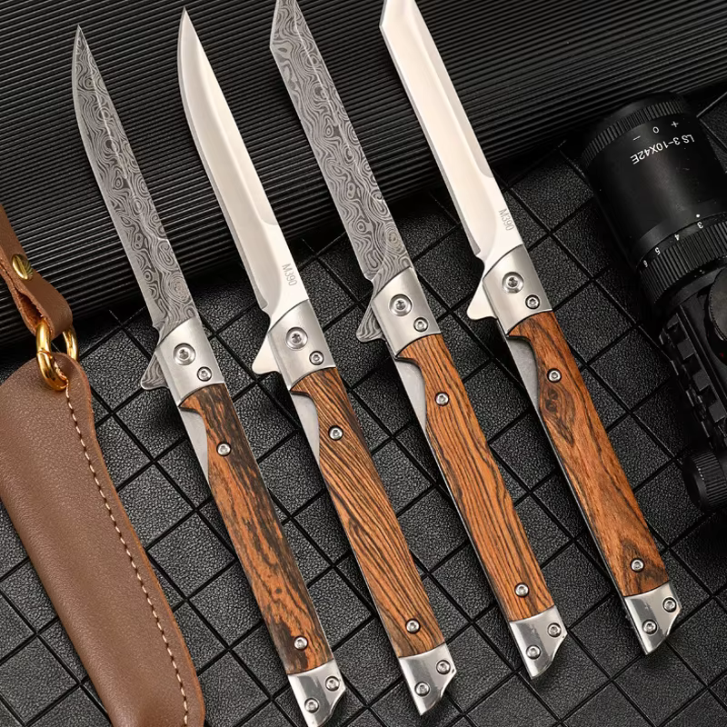 Couteau pliant à motif damas, couteau de poche polyvalent à ouverture rapide pour Camping en plein a