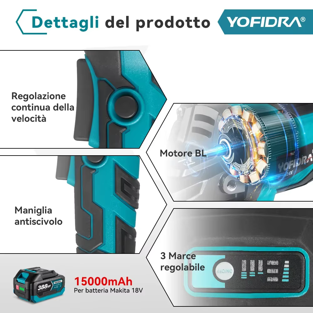 YOFIDRA 125mm meuleuse d'angle électrique sans brosse 3 vitesses polisseuse sans fil coupe outil éle