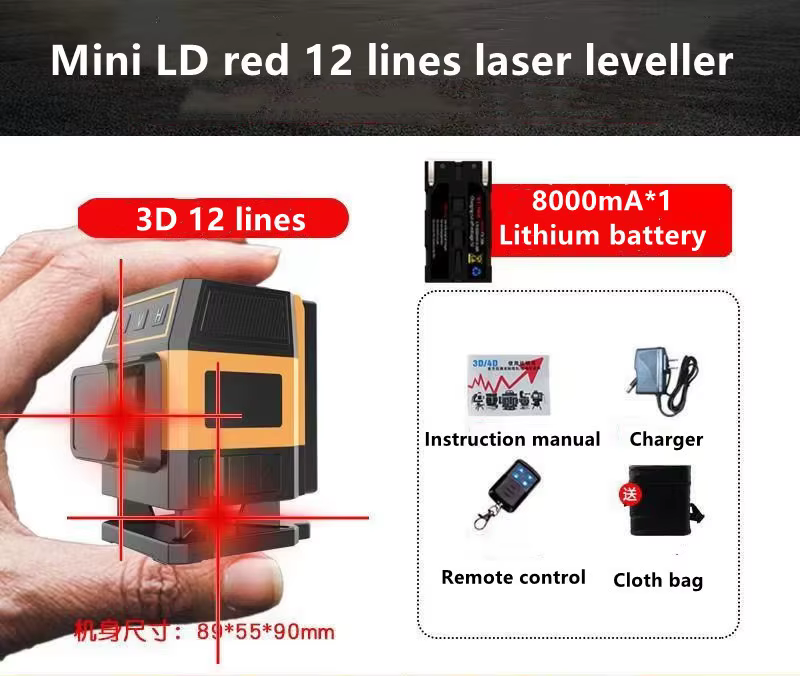 Mini Laser Level 12/16 Lines 3D/4D Red Lines Self-Leveling 360 Horizontal and Vertical Cross Super P