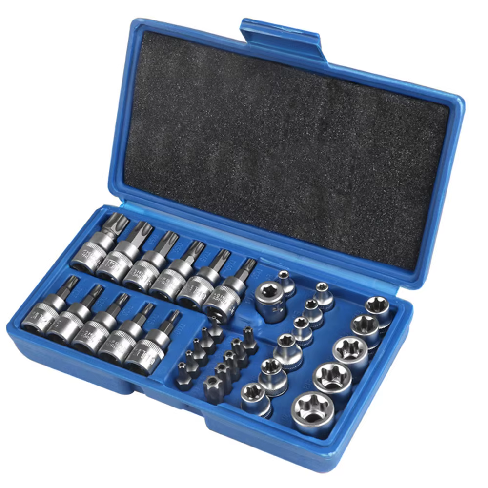 Jeu de 34 douilles à cliquet Torque Wrlike Torx Star, boîte à chocs, adaptateur de douille femelle E