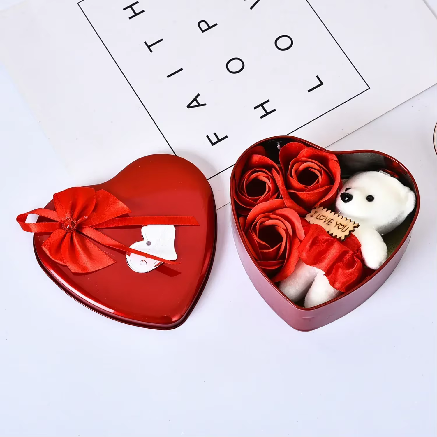 Coffret cadeau ours Rose pour la saint-valentin, Bouquet de fleurs romantiques, décoration de fête d