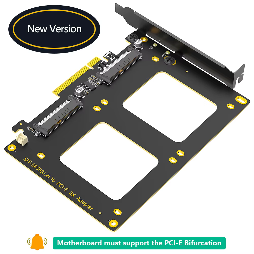 Adaptateur touristes U.2 SSD vers PCIe 4.0 X8, version améliorée, prise en charge de 2 x SSD U.2 ou 