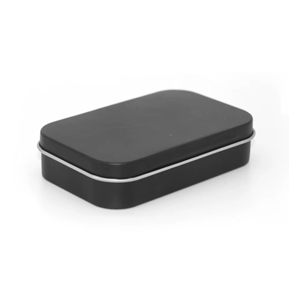 Mini boîte rectangulaire en métal vide, en fer blanc, avec couvercle à charnière, pour bonbons, pilu