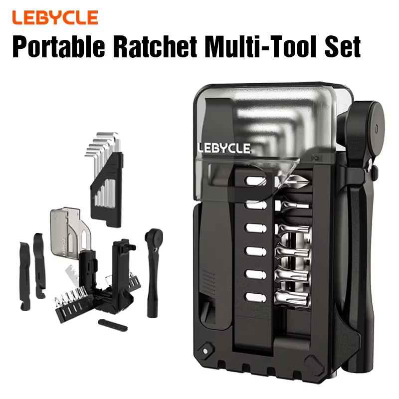 LEBYCLE Kit d'outils multifonctions 12-en-1 pour vélo, clé à cliquet bidirectionnelle, jeu de clés A