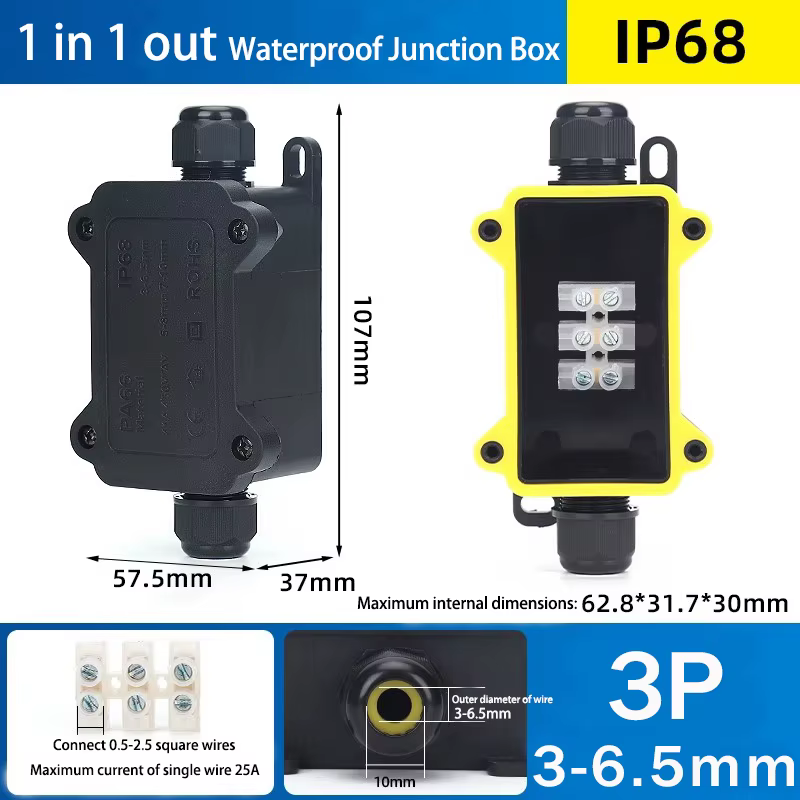 Boîte de jonction étanche extérieure IP68 noire, Mini boîte de connecteur 2-8 voies avec plastique P