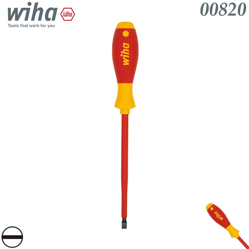 Tournevis plat isolé VDE Wiha 00820, 1000V 2,5x75mm, pour électricien, pour travaux sur fils sous te