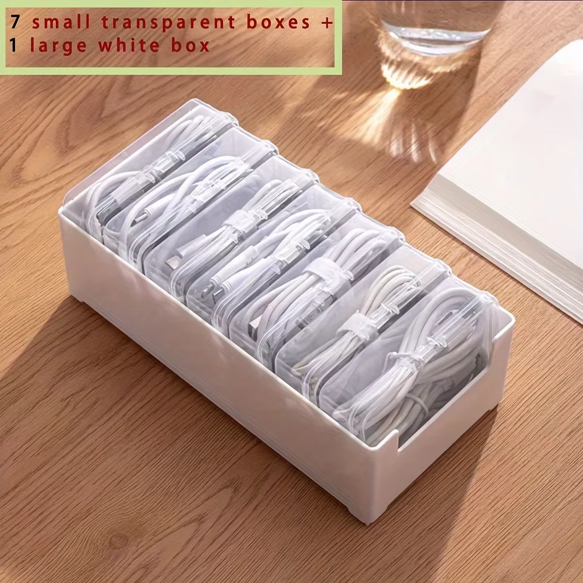1 ensemble de boîtes de rangement pour câbles de données avec 7 petites boîtes à compartiments, orga