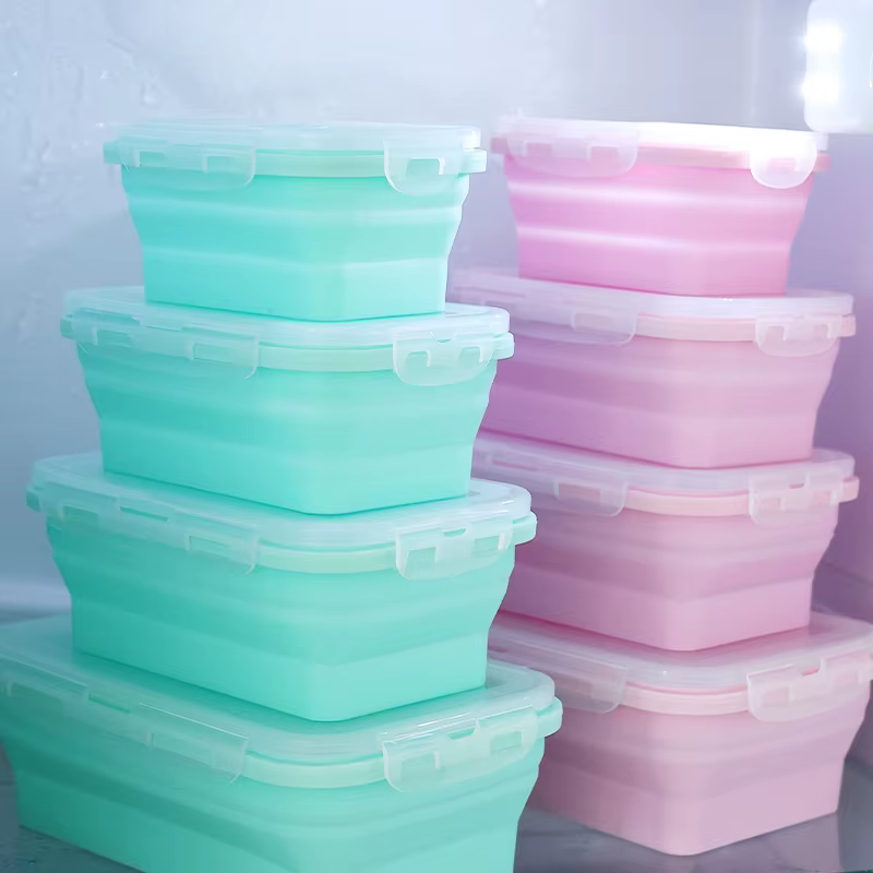 Boîte à déjeuner pliante en Silicone, stockage au réfrigérateur, chauffage au micro-ondes, conteneur