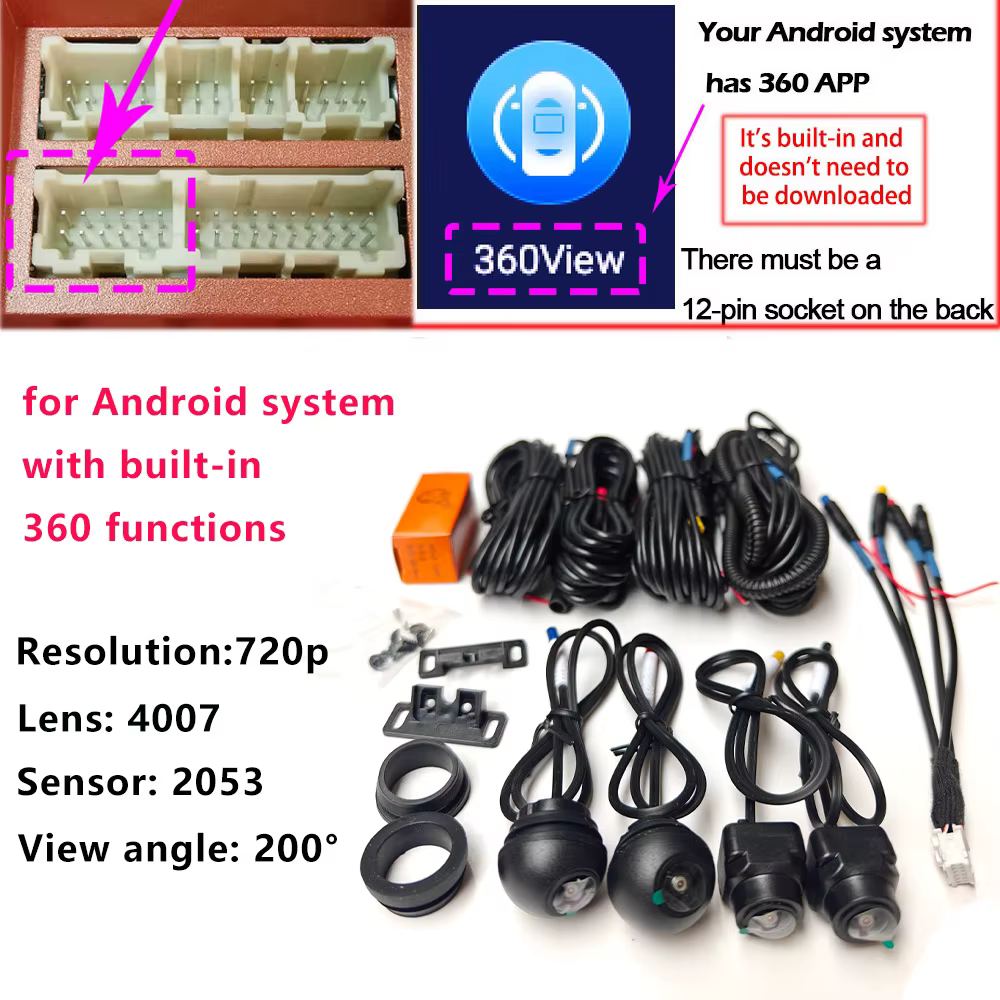 Caméra de technologie WDR307 pour voiture, vue panoramique à 360°, AHD 720P 1080P, accessoires avant
