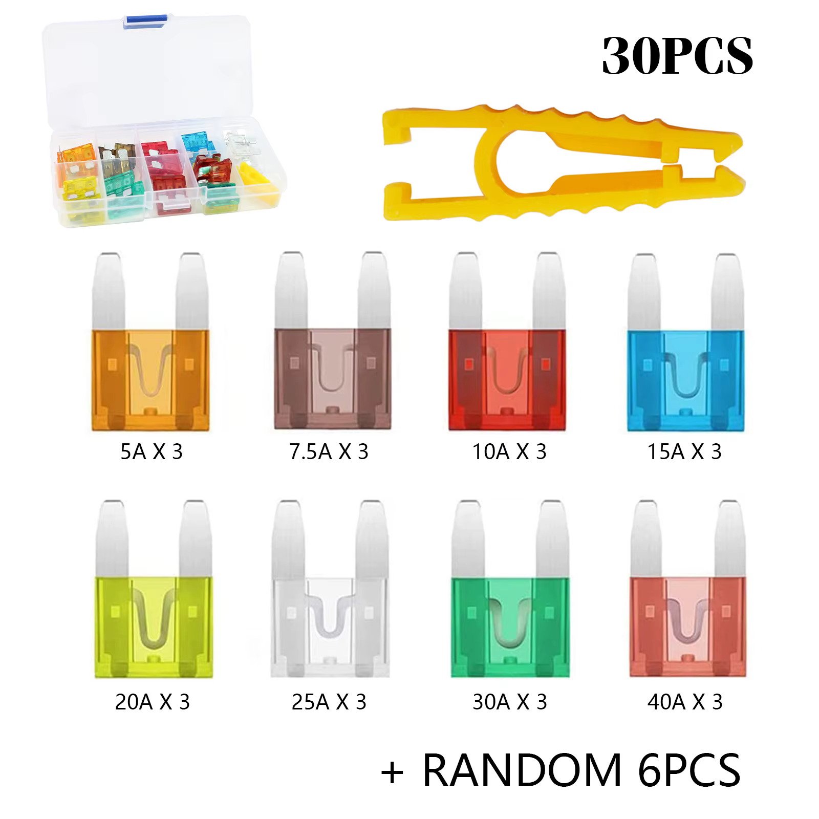 Fusibles de voiture 5/7, 5/10/15/20/25/30/40A, avec assortiment de clips de boîte, jeu de fusibles d