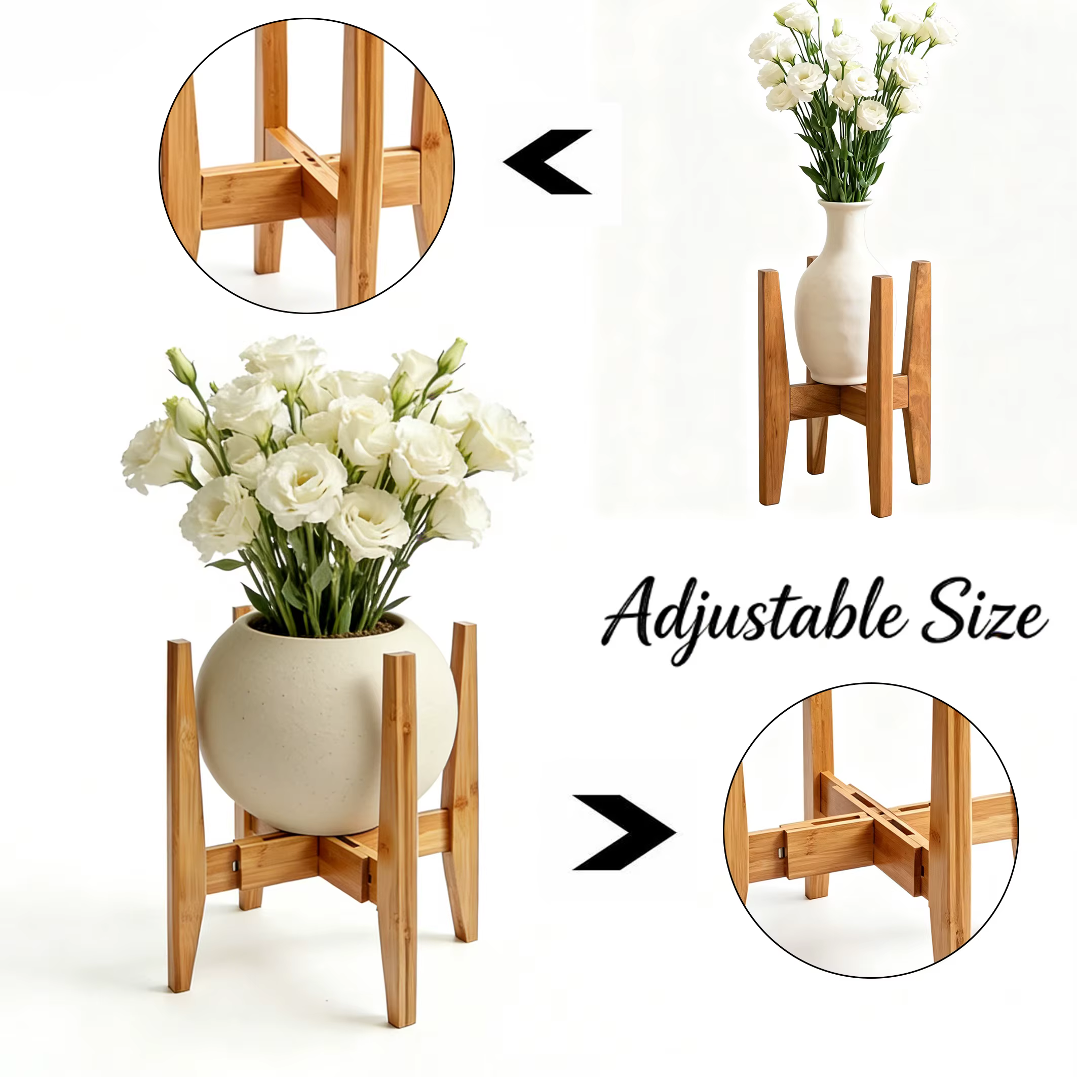 Support à fleurs en bois, support à plantes carré, support extensible, support pour bonsaï, plateau