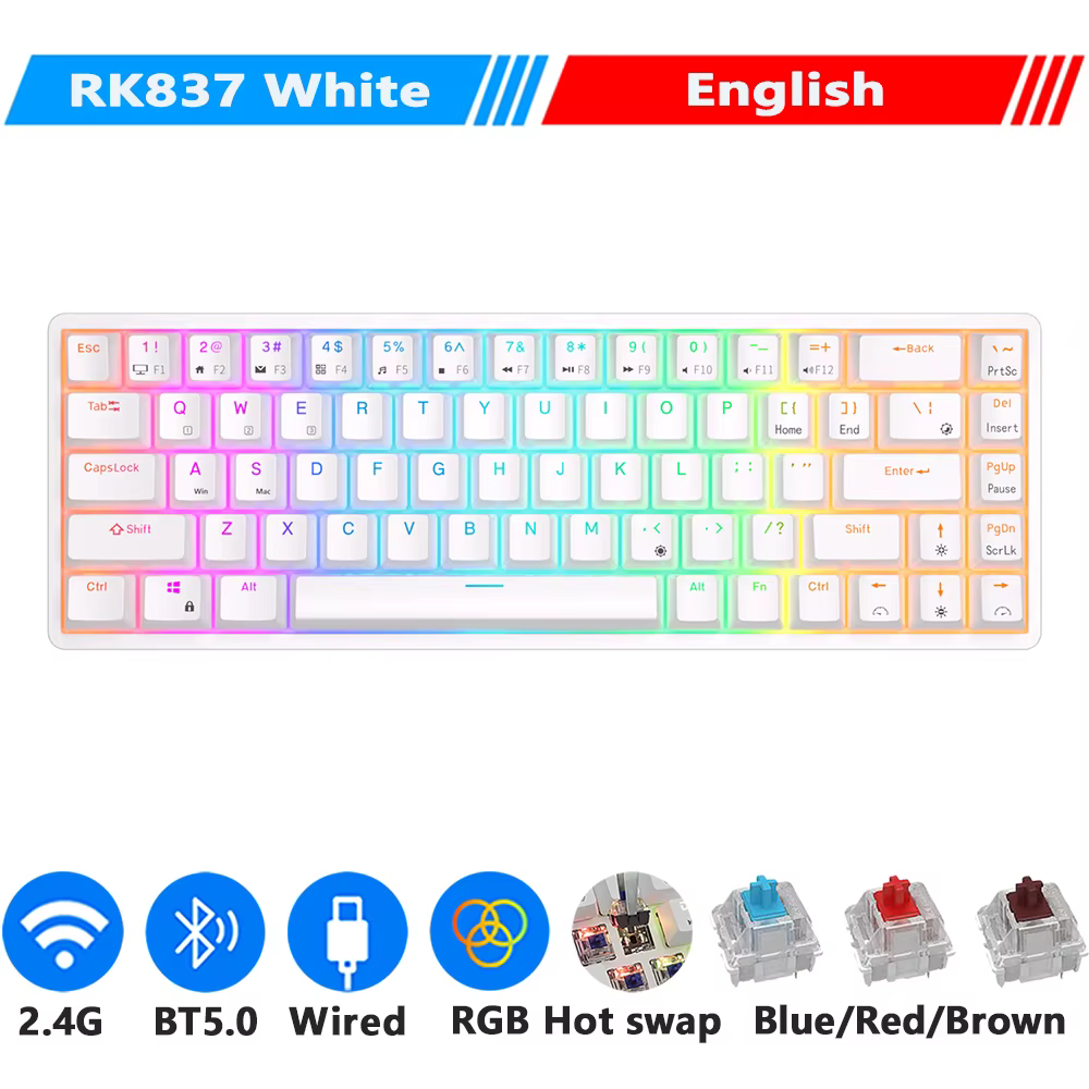 RK Royal Kludge RK837 clavier mécanique russe 68 touches 65% rvb rétro-éclairé échangeable à chaud 2