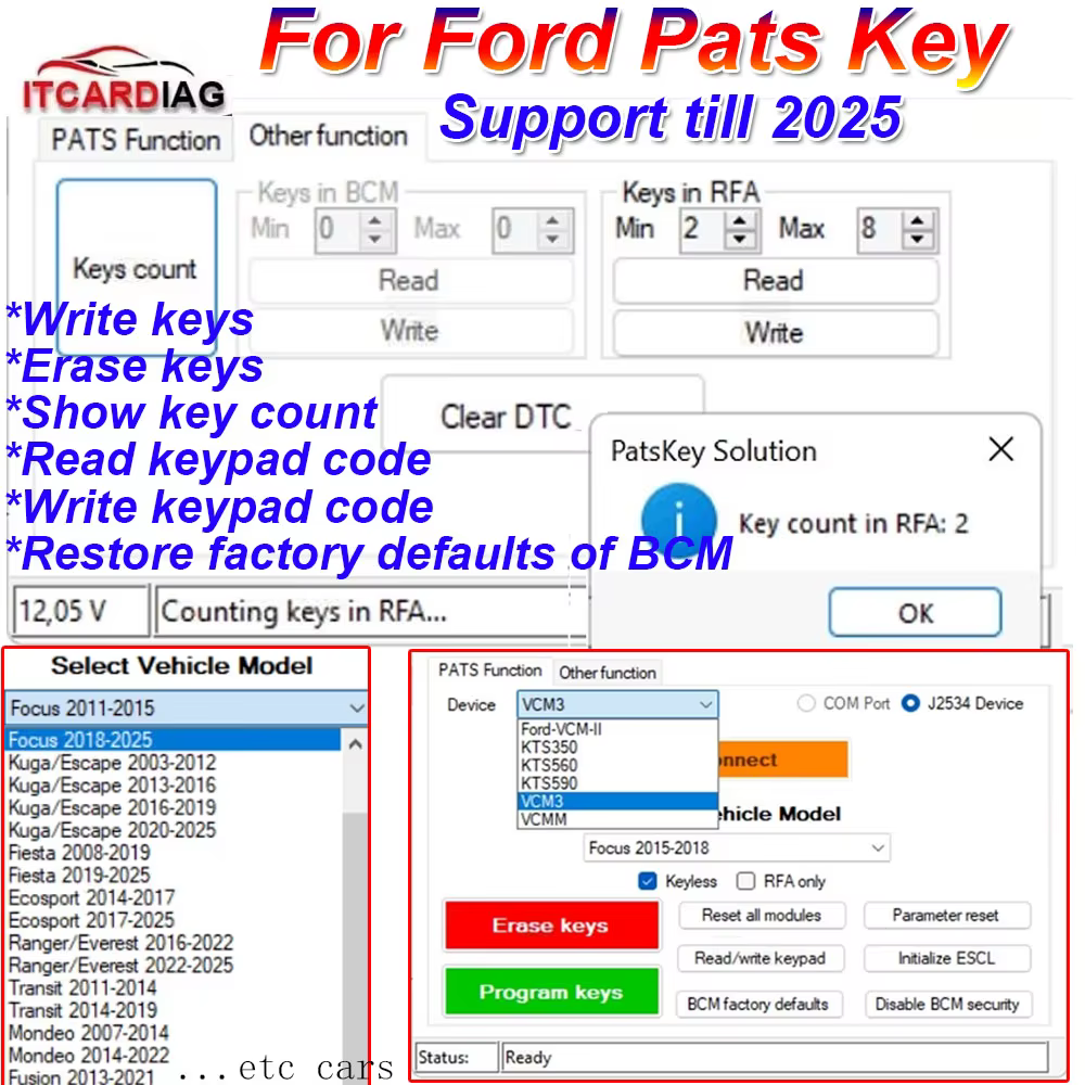 Pour Ford Pats Support de clé jusqu'à 2025 pour écrire/effacer les touches pour lire/écriter le code