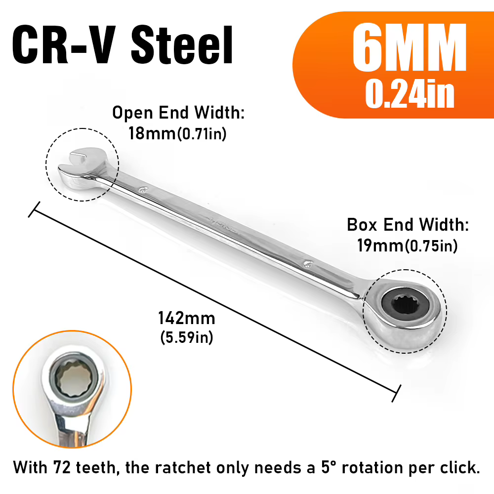 Clé à cliquet à 72 dents, plage réglable de 6 à 17 mm, clé à double tête réversible, idéale pour l'e