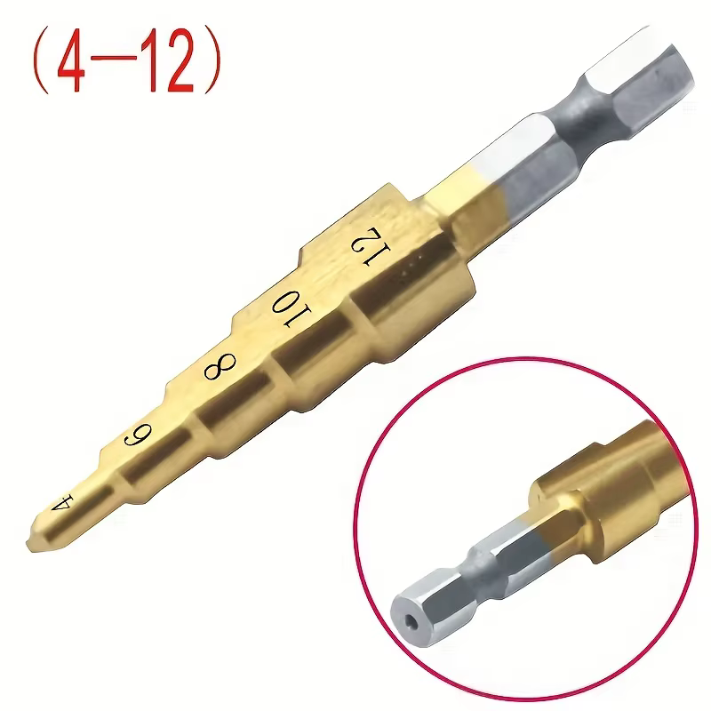 Foret étagé revêtu de titane HSS 4-12/20/32mm, outil électrique de perçage, métal, acier rapide, cou