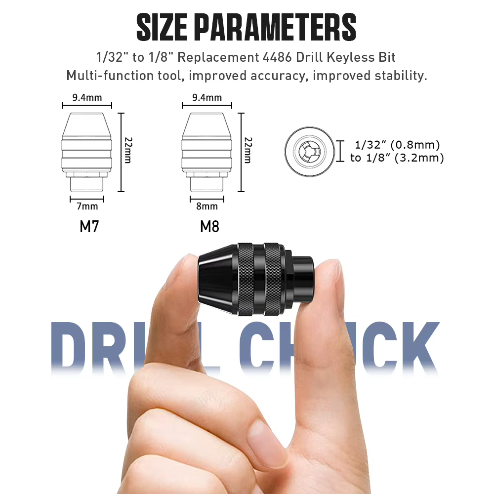 Mandrin sans clé de remplacement 1/32 "à 1/8", perceuse 4486 et 4485, tige de mandrin sans clé, outi