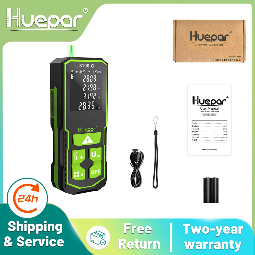 Huepar numérique vert Laser télémètre 60M 100M 120M Laser ruban à mesurer télémètre avec capteur d'a