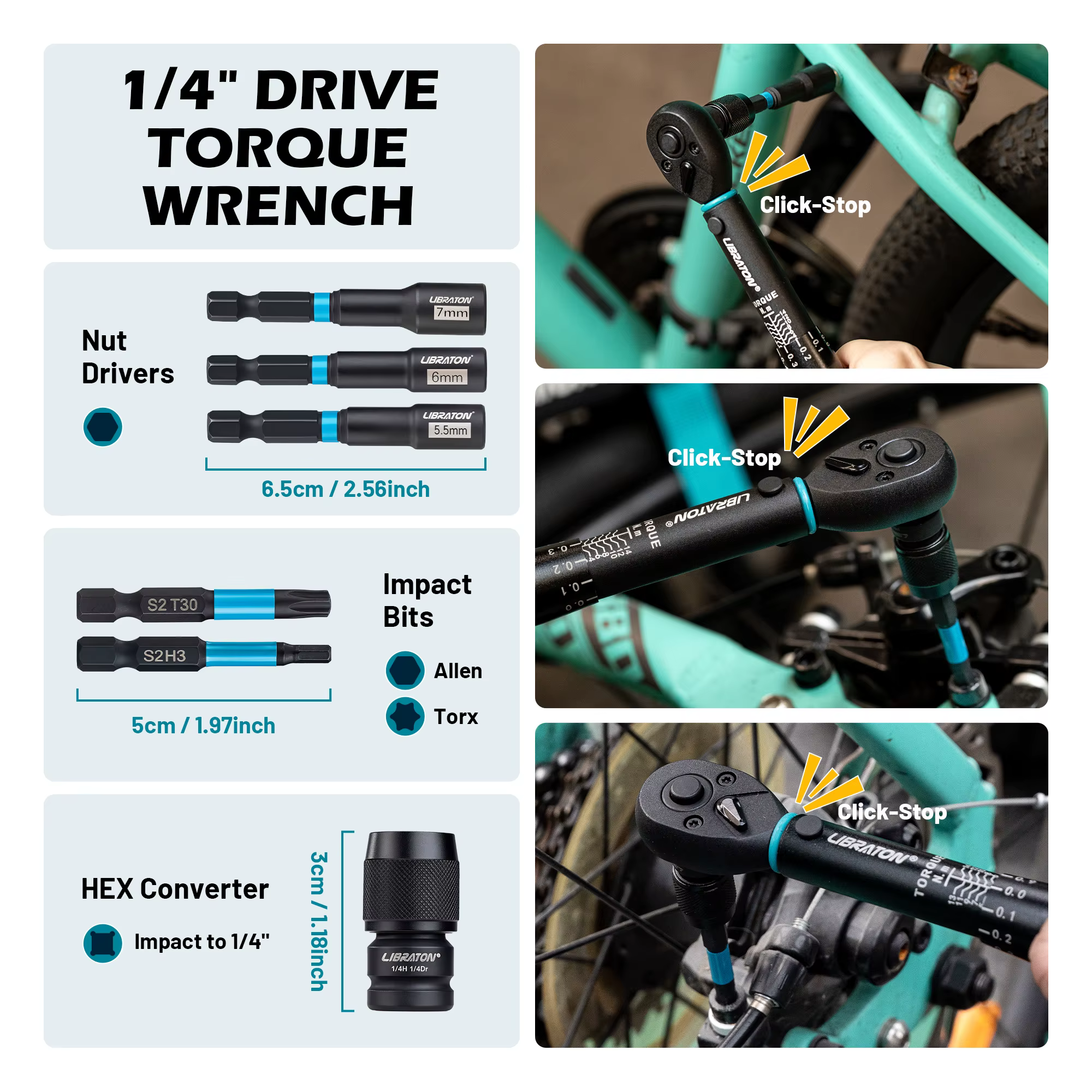 21 pièces clé dynamométrique de vélo 1/4 "2-14Nm jeu de clés dynamométriques de vélo clé à douille a