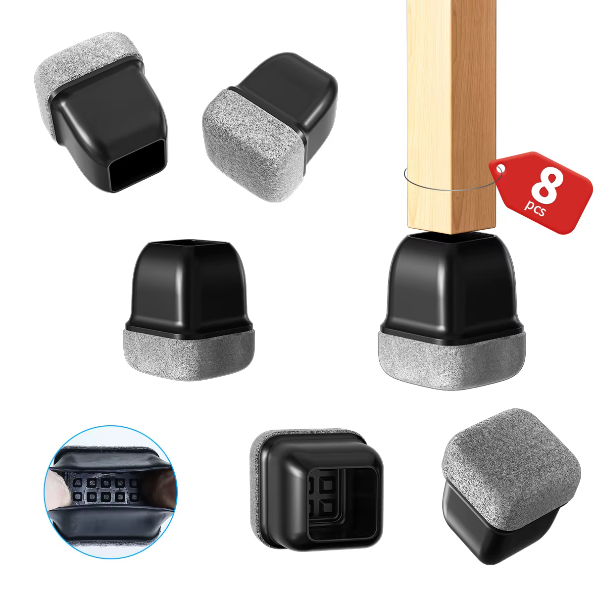 Protecteurs de sol pour pieds de chaise, couvre-pied en feutre, diagonale en Silicone avec coussinet