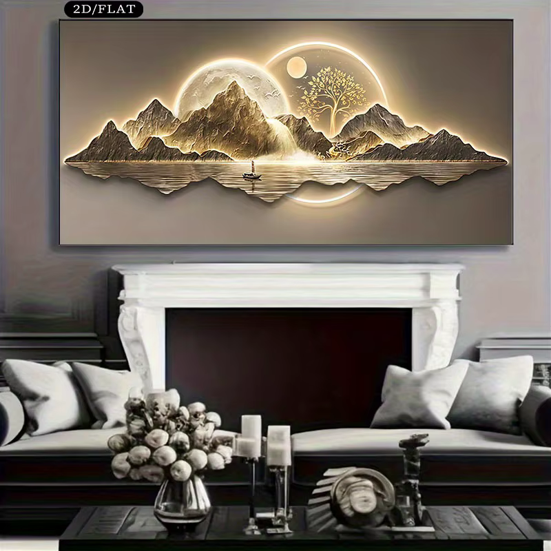 Impression sur toile de montagne minimaliste moderne extra large - Art mural paysager sans cadre pou