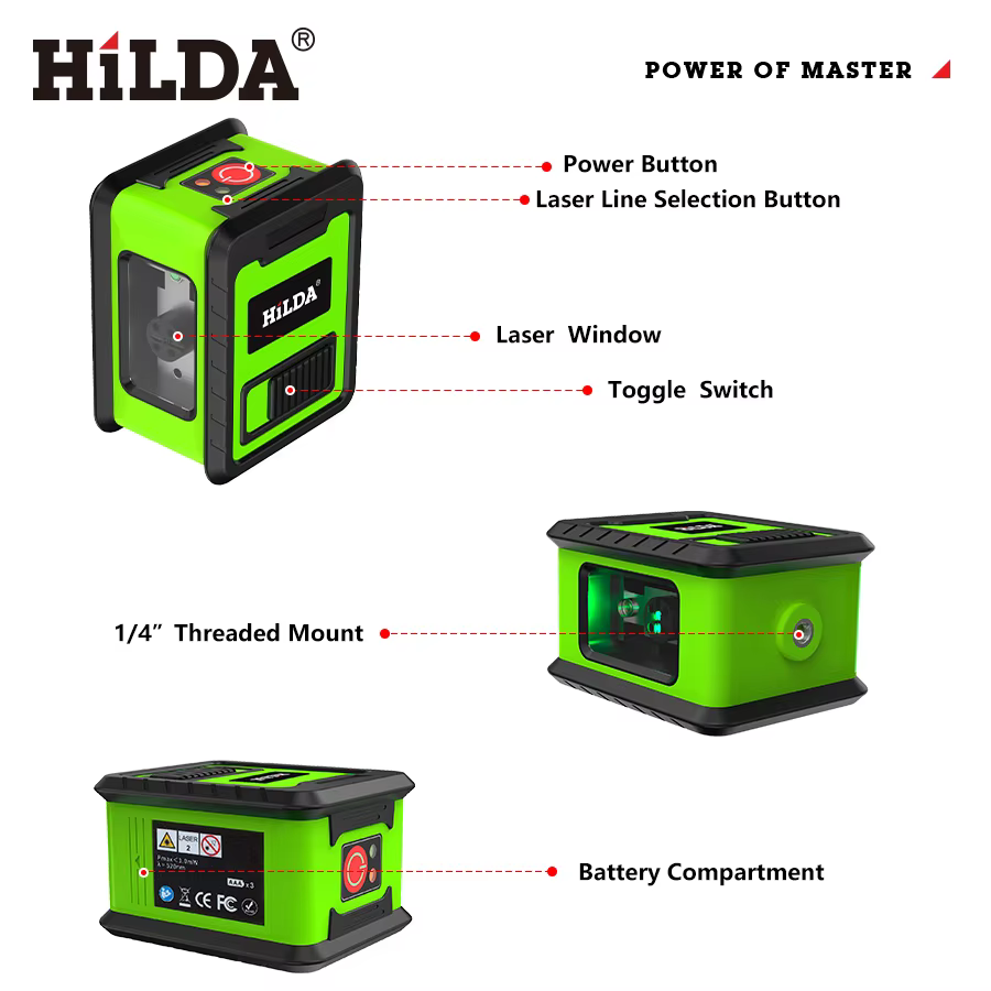 HILDA niveau Laser mètre 2 lignes croix niveau vert Laser niveau Laser à niveau horizontal et vertic