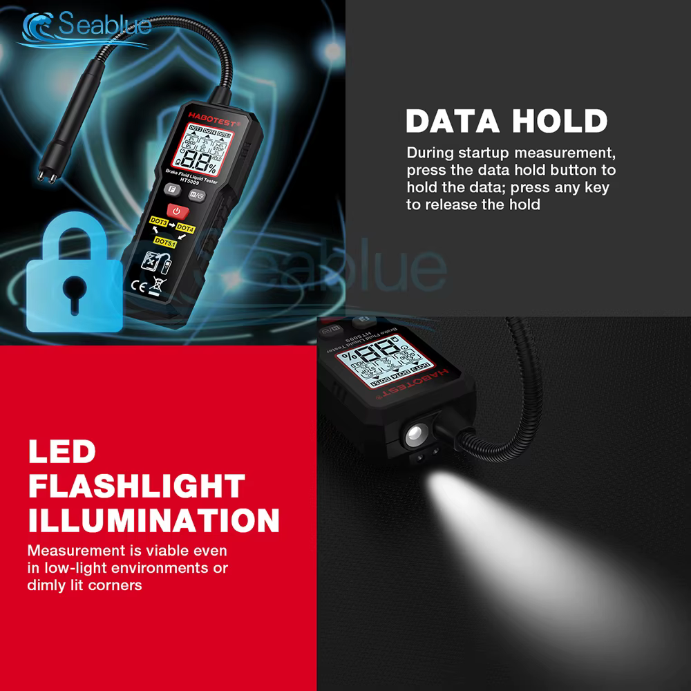 Testeur de liquide de frein pour DOT3 DOT4 DOT5.1 avec écran LCD, rétroéclairage 3 couleurs, lampe t