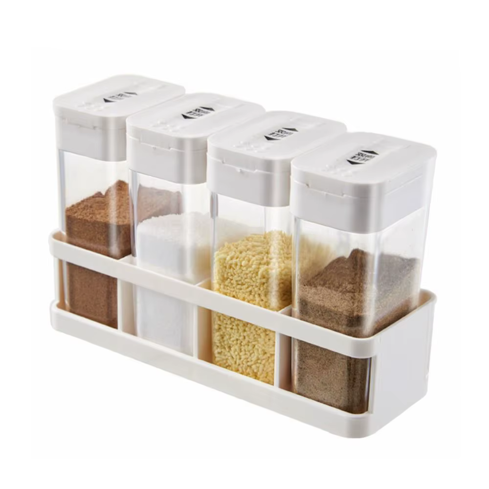 Lot de 4 pots à épices en plastique sans BPA, boîte à assaisonnements à ouverture coulissante avec s