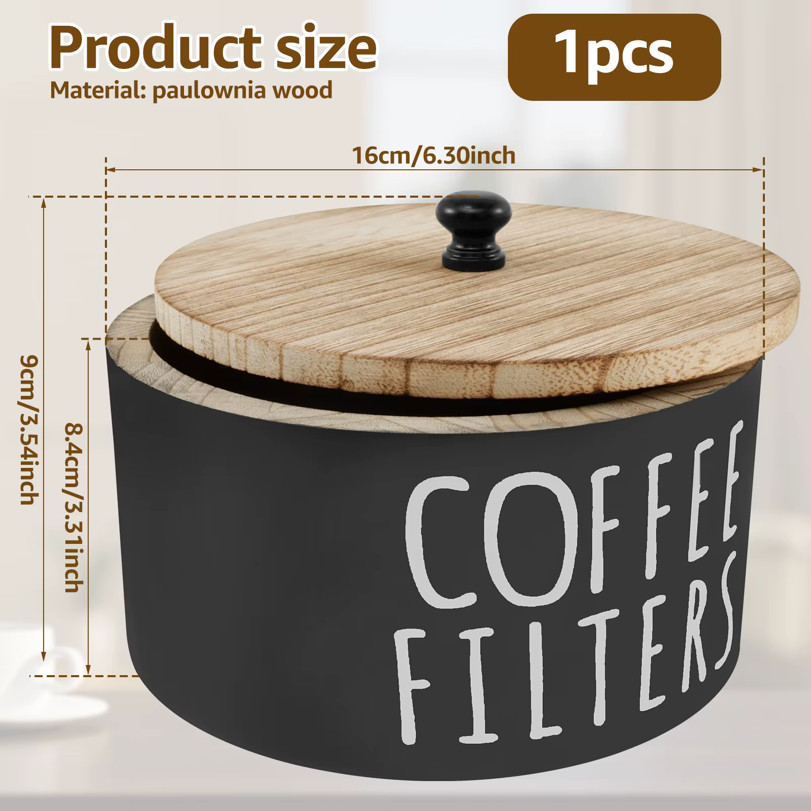Porte-filtre à café avec couvercle, filtre à café en bois, conteneur de stockage de papier, sachet d
