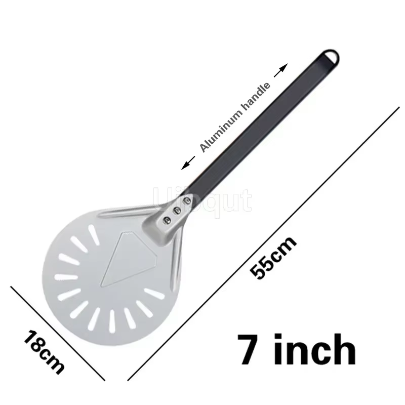 Petite palette à Pizza tournante, outil rond court, manche en bois antidérapant, pelle à Pizza perfo