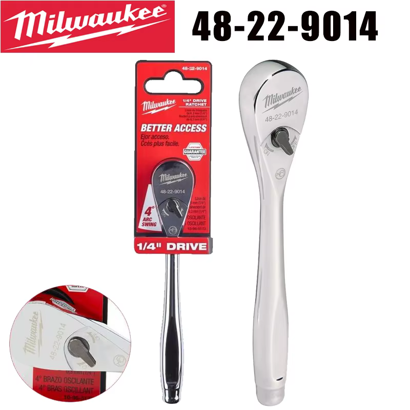 Clé à cliquet Milwaukee 48-22-9014 1/4" à tête basculante et fine pour une meilleure accessibilité, 