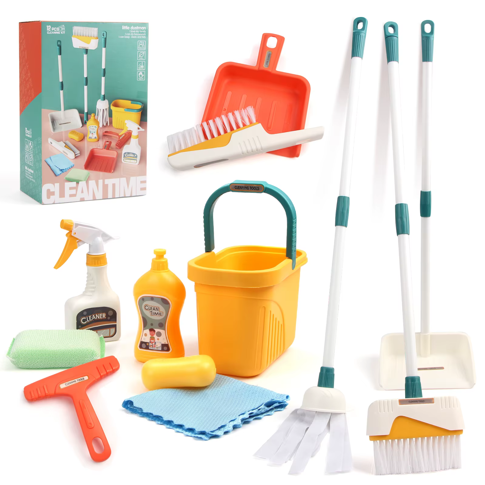 12 pièces/ensemble enfants ensemble de nettoyage fournitures pour travaux ménagers Kit avec pelle à 
