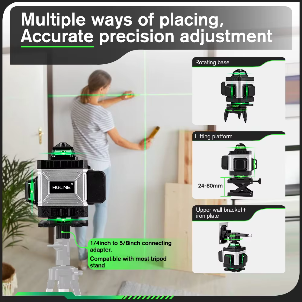 Niveau laser professionnel HGLINE 16 lignes avec télécommande APP à nivellement automatique 360 °