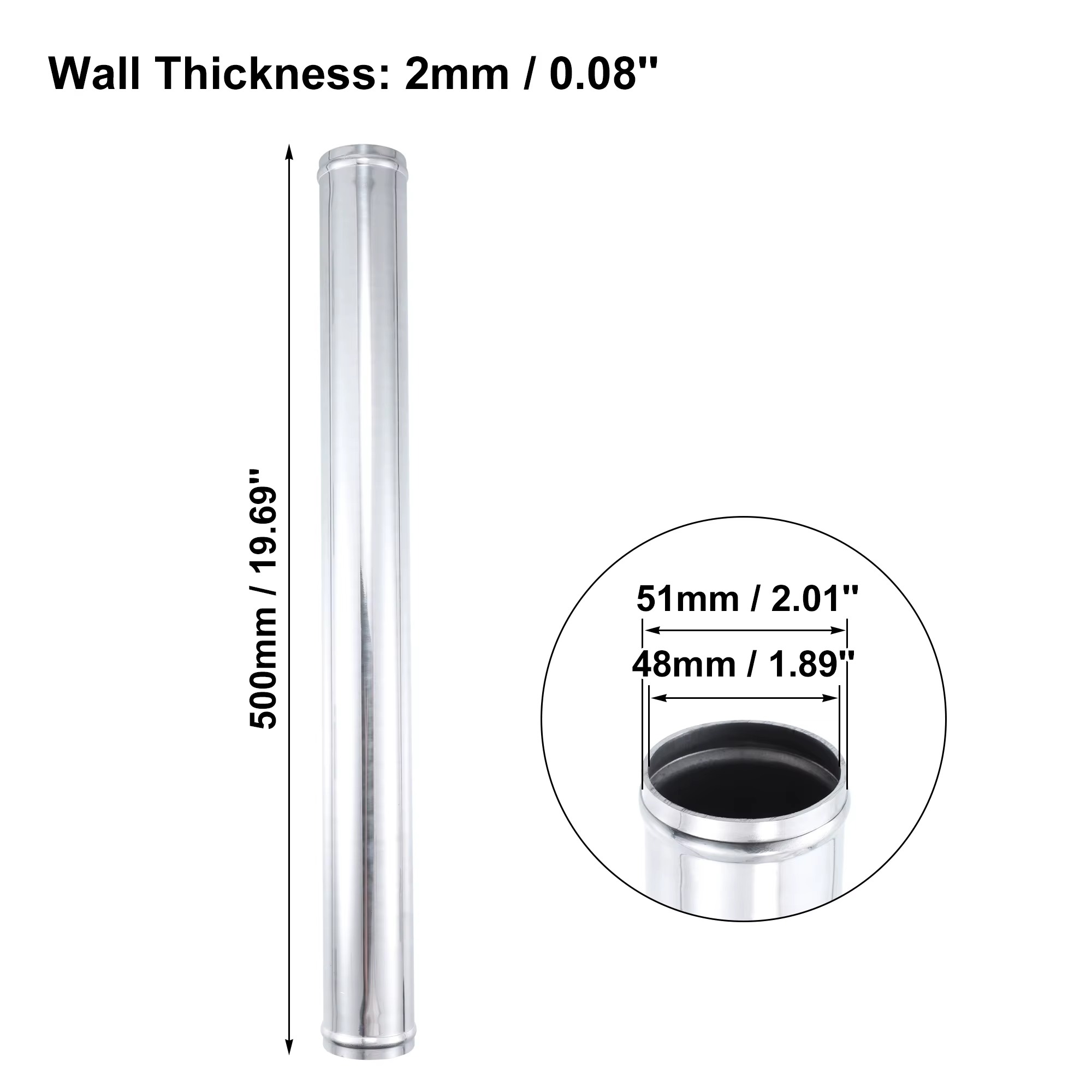Uxcell Tube en alliage d'aluminium OD 51/57/63/70/76mm tuyau de refroidisseur intermédiaire tuyau d'