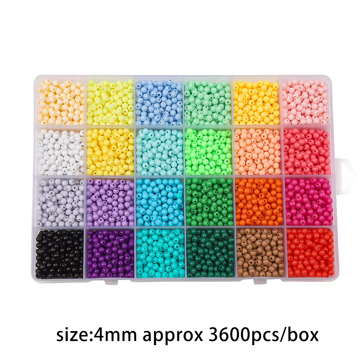 Environ 3600 pièces, boîte à 24 grilles, perles rondes en acrylique massif de 4mm, perles amples, br