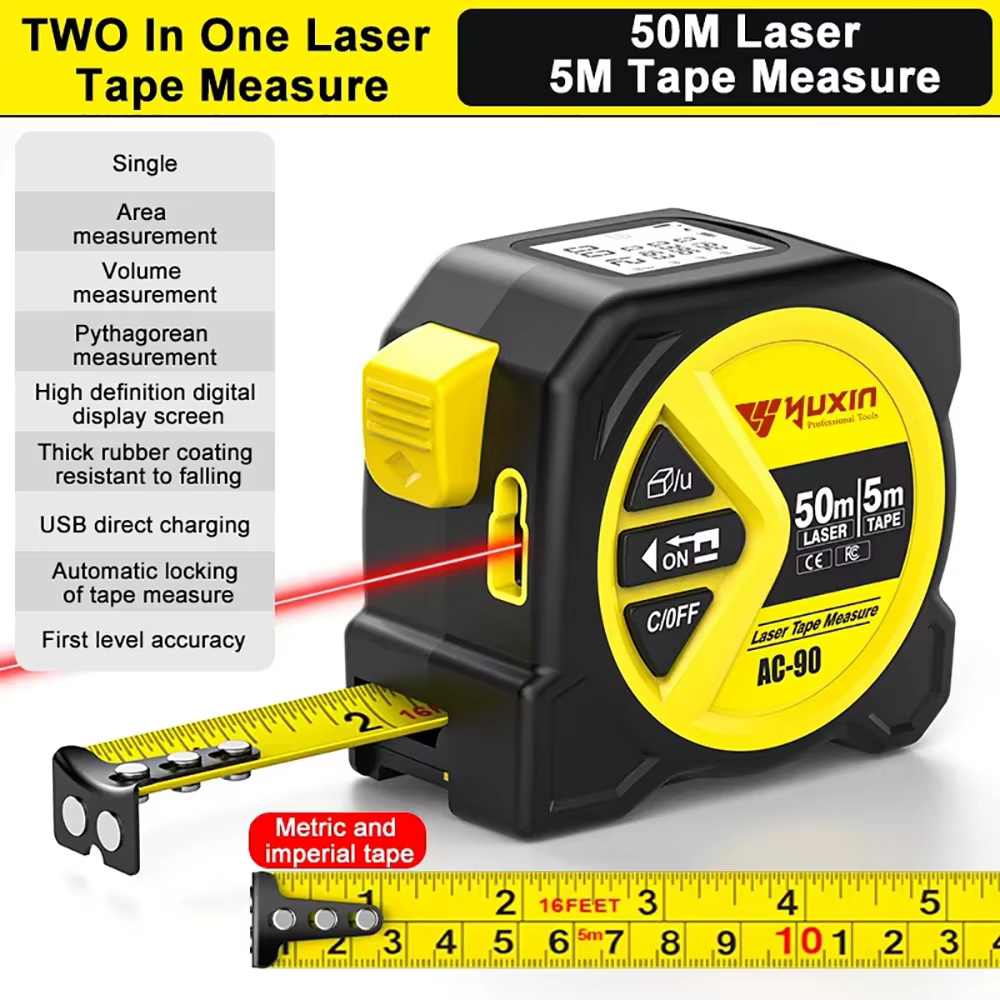 Ruban à mesurer Laser avec chargement USB, 5M, nivellement croisé, verrouillage automatique, afficha