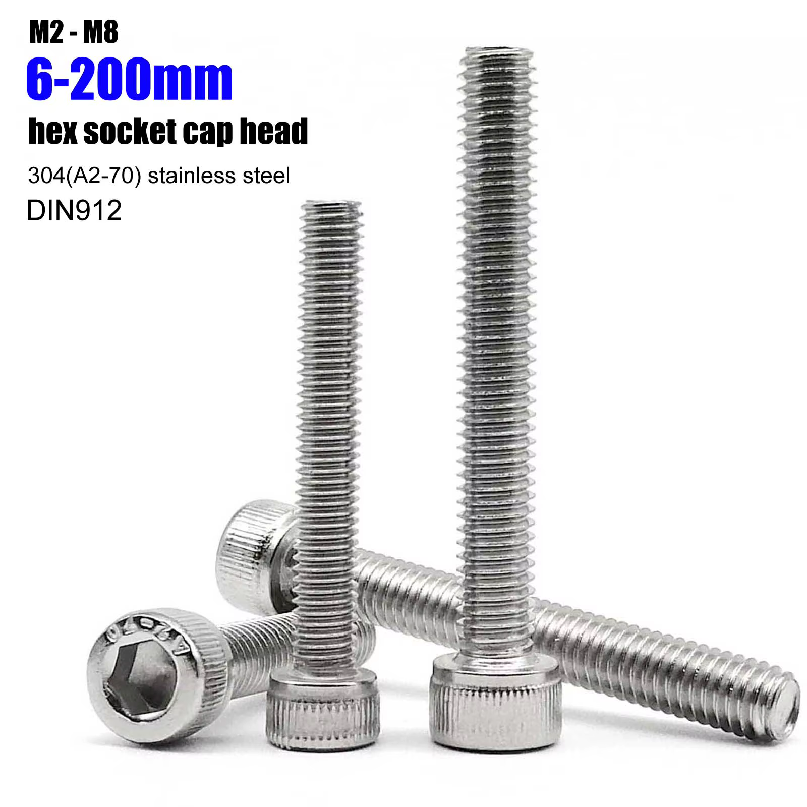 Vis à tête hexagonale M2 M2.5 M3 M3.5 M4 M5 M6 M8 sur Ultra longue 200mm 304 A2-70 en acier inoxydab