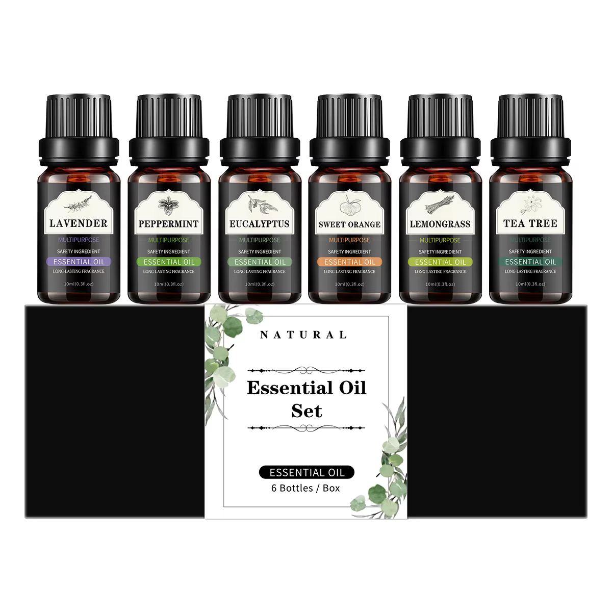 Huile essentielle 10ml, ensemble d'huiles essentielles de 6 pièces: lavande, menthe poivrée, eucalyp