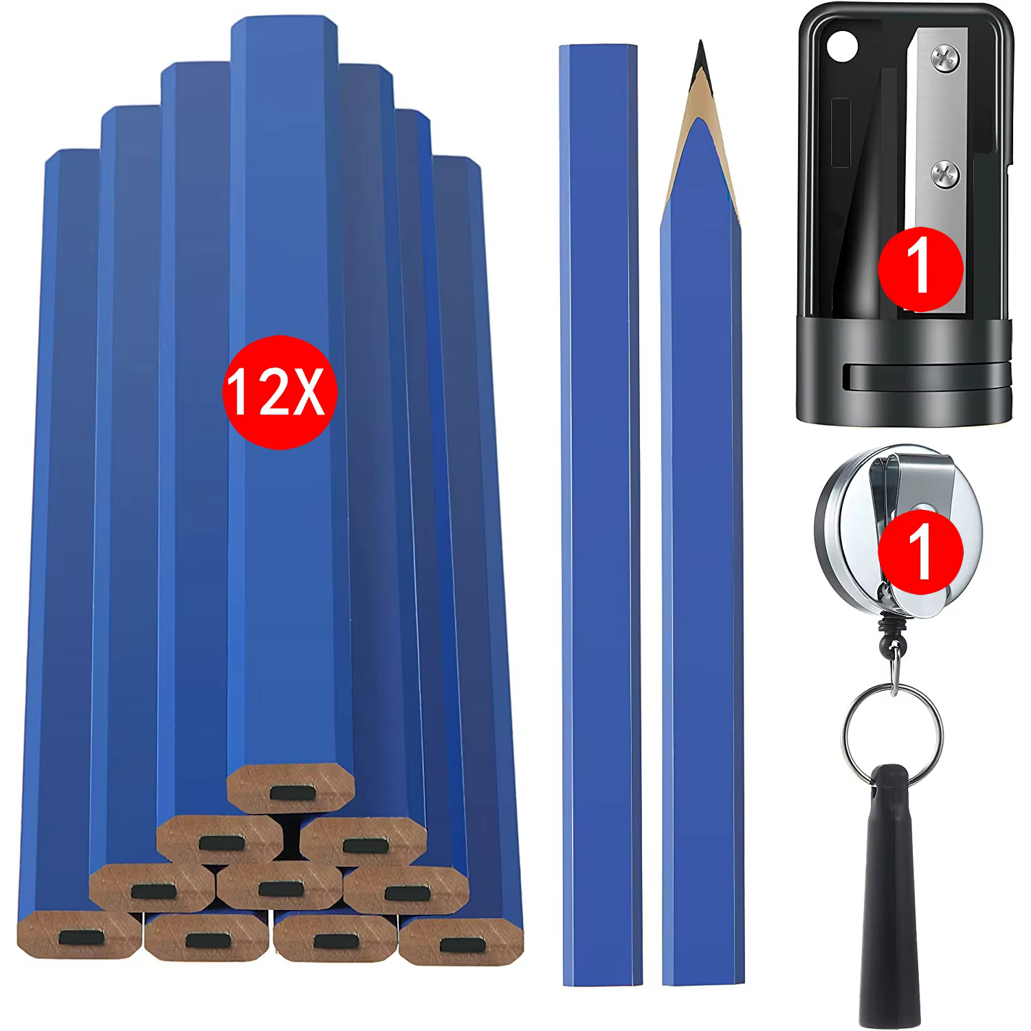 Lot de 14 crayons de charpentier, crayons de marquage noirs octogonaux plats et rigides avec taille-