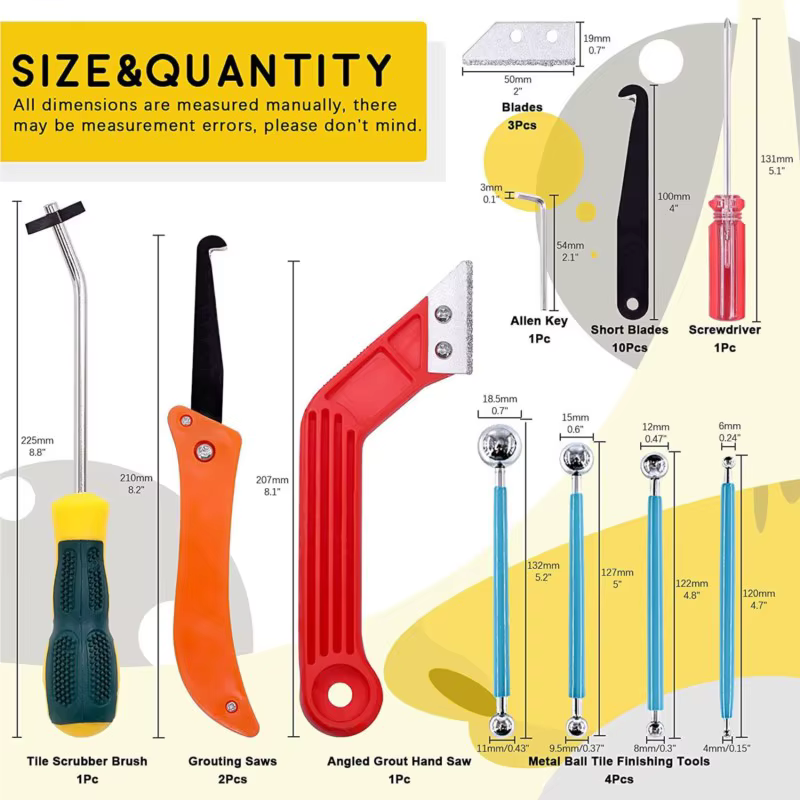 Outils d'élimination du coulis, ensemble de 22 pièces, lame de scie, scie à main, brosse de nettoyag