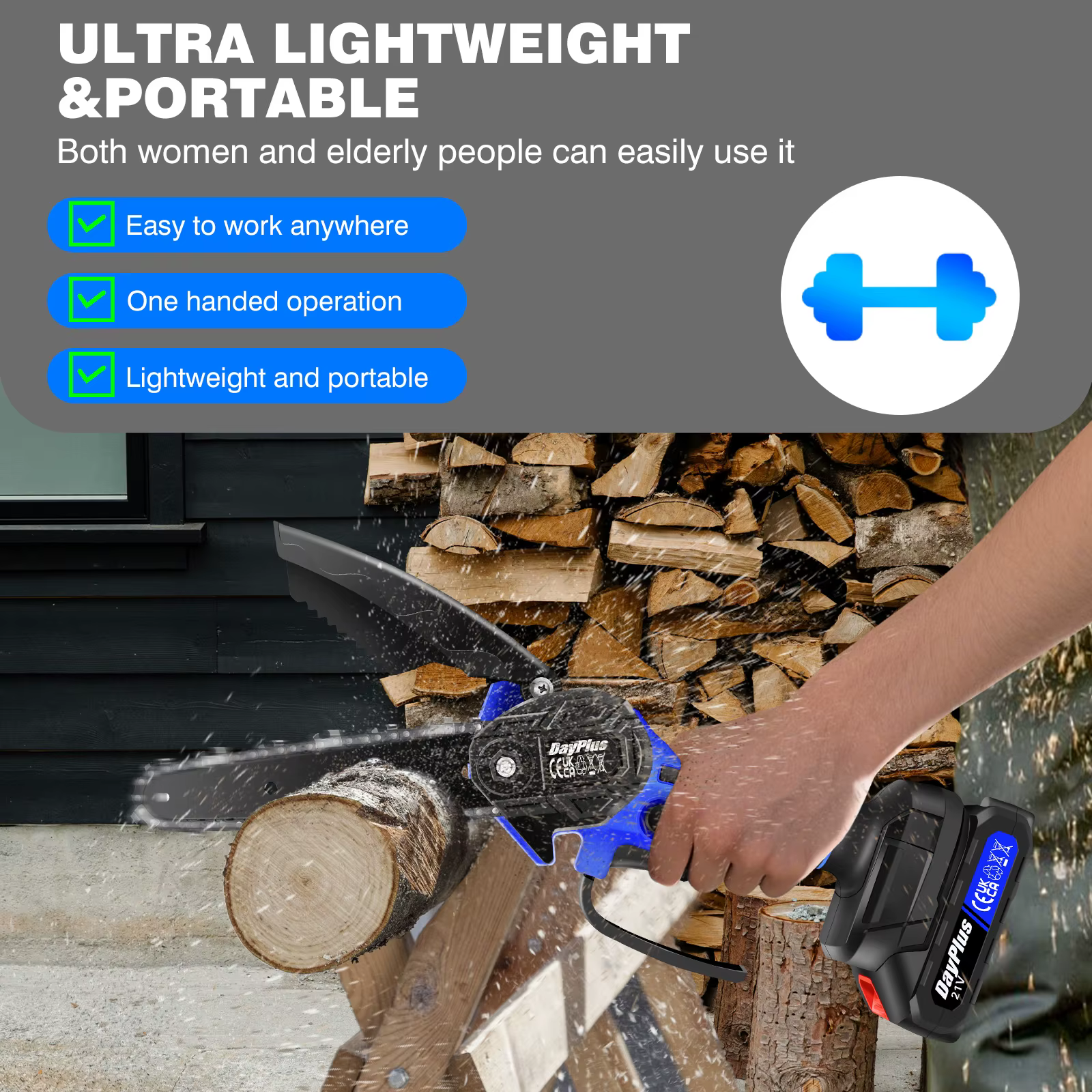 Mini tronçonneuse électrique sans fil 21V 6 pouces, scie à une main, coupe-bois pour couper le bois,