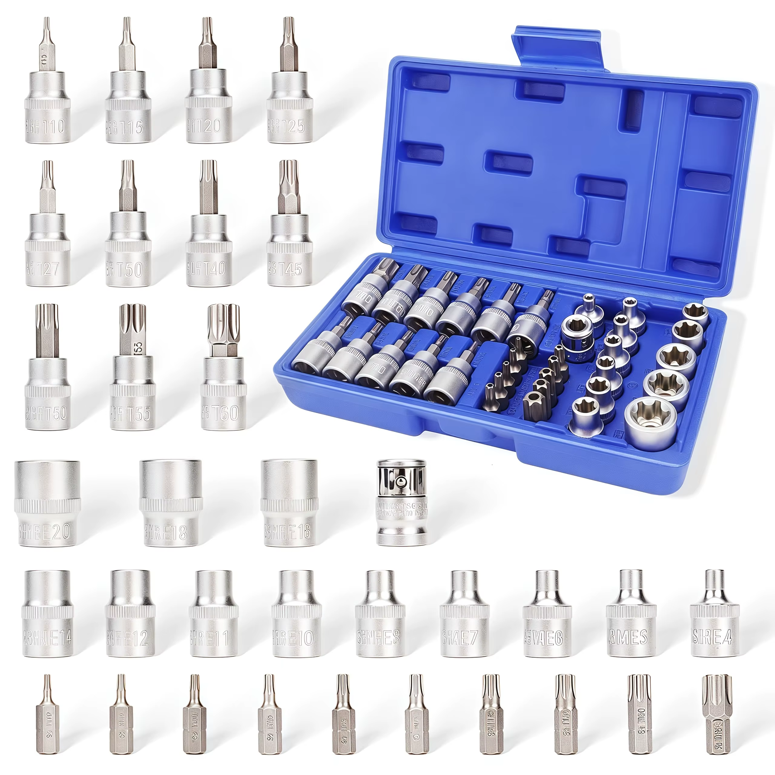 Jeu de 34 embouts Torx et douilles E-Torx, embouts de sécurité E-Torx mâles et femelles, embouts Tor