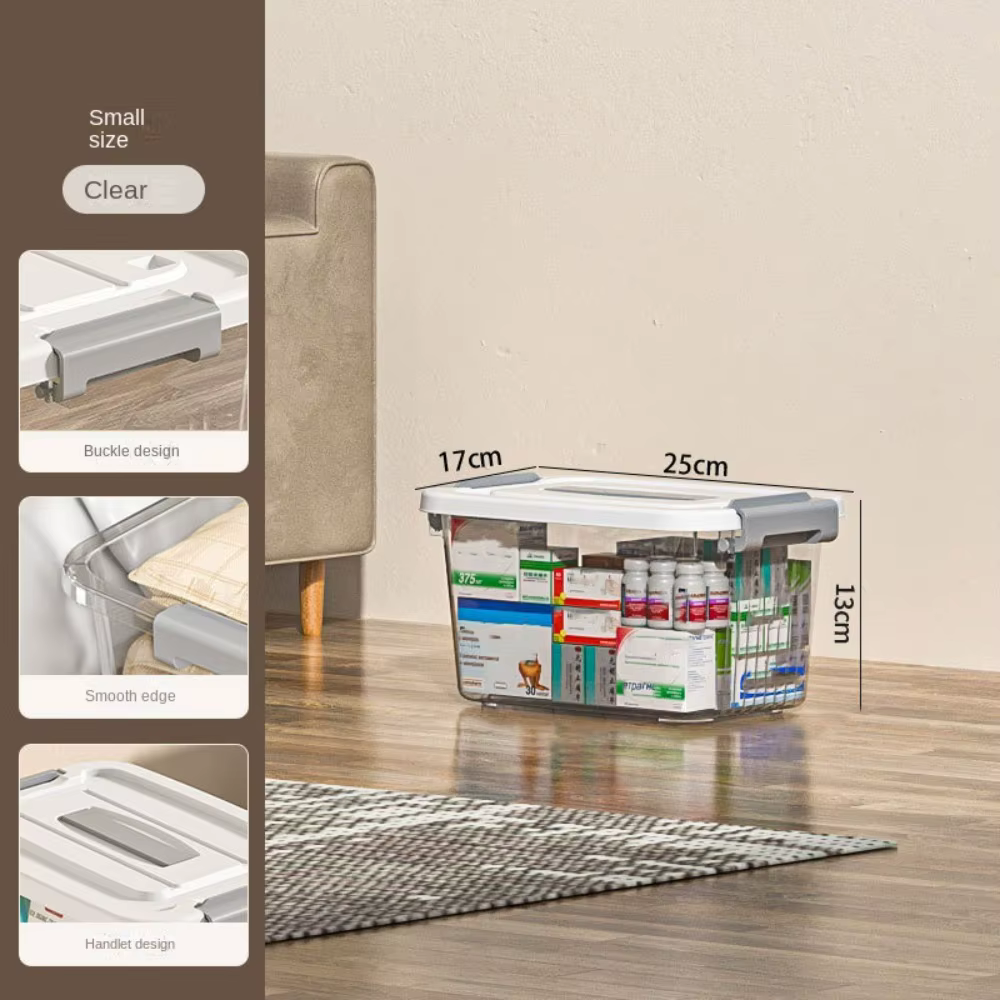 Boîte de rangement noire transparente pratique, boîte d'organisation empilable en plastique avec cou