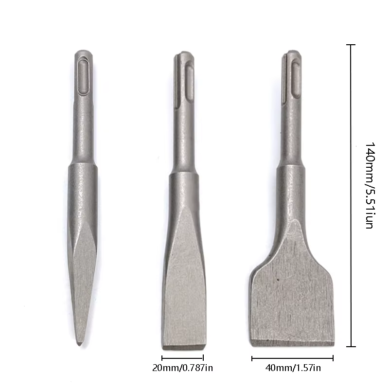Lot de 3 marteaux perforateurs électriques à tige ronde et forme de burin carré, compatibles, idéaux