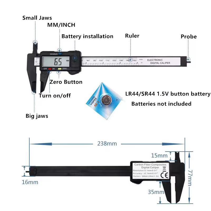Pied à coulisse numérique électronique, cadran en fibre de carbone, jauge à vernier, outil de mesure