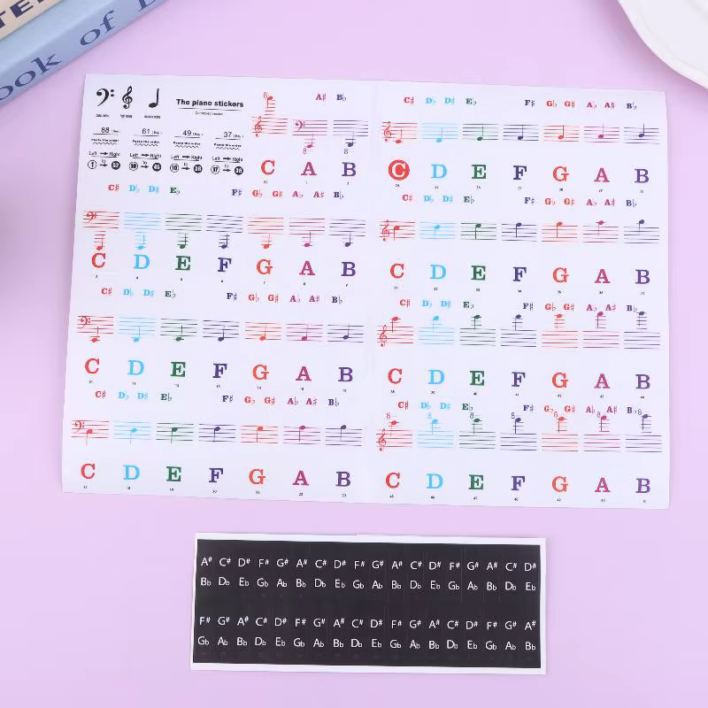 1 ensemble d'autocollants de lettres pour piano pour débutants, 88/61/54/49 touches, avec étiquettes